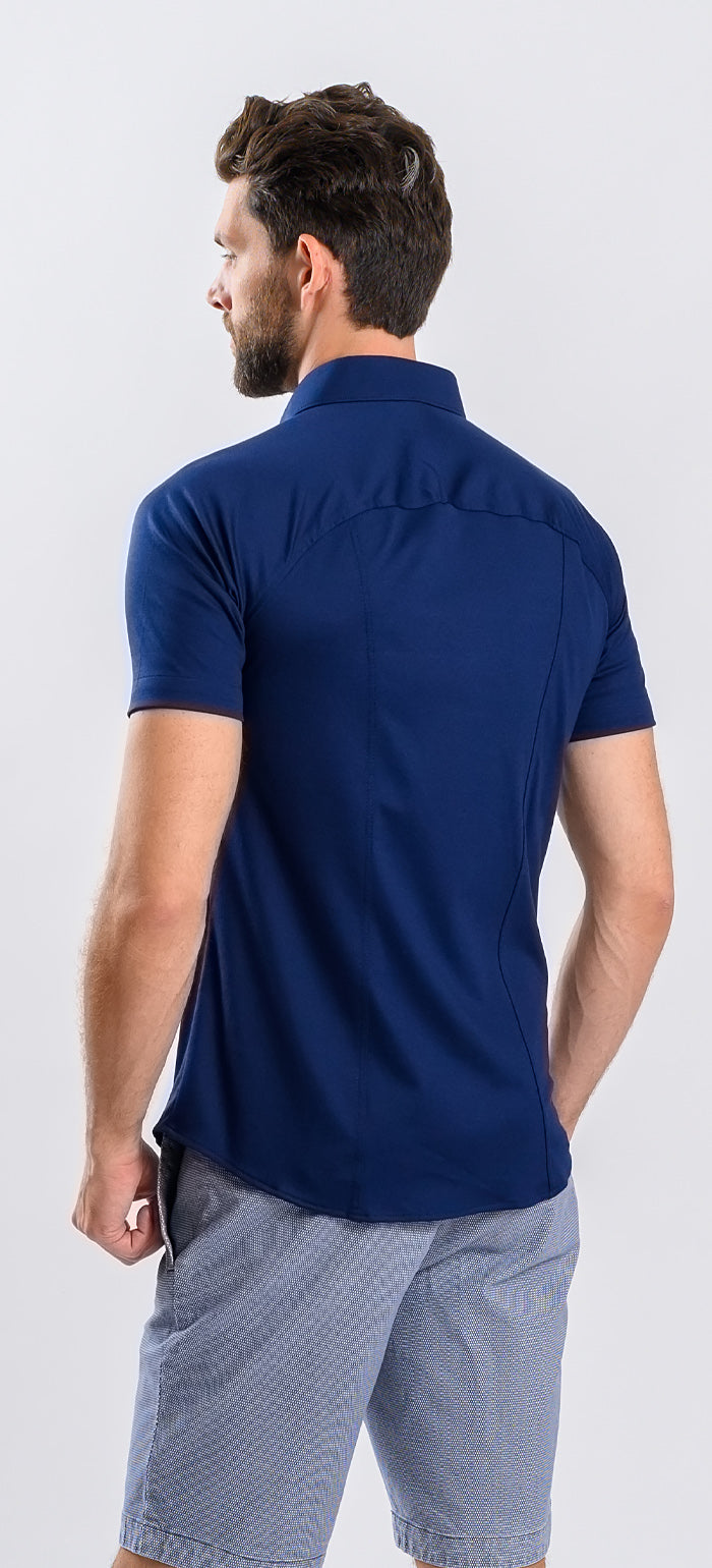Tmavomodrá strečová Extra Slim Fit košeľa s krátkym rukávom