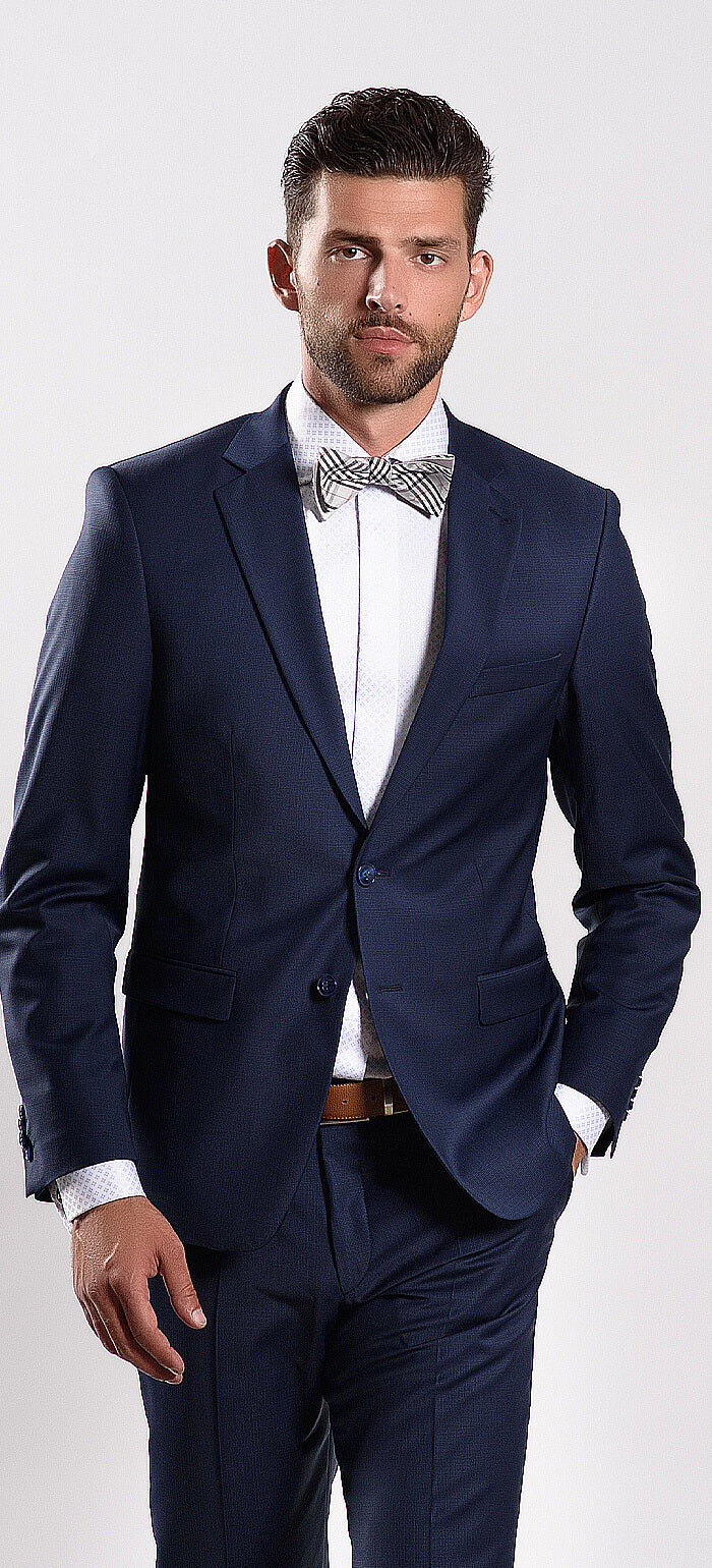 Tmavomodrý Slim Fit oblek s jemným vzorom