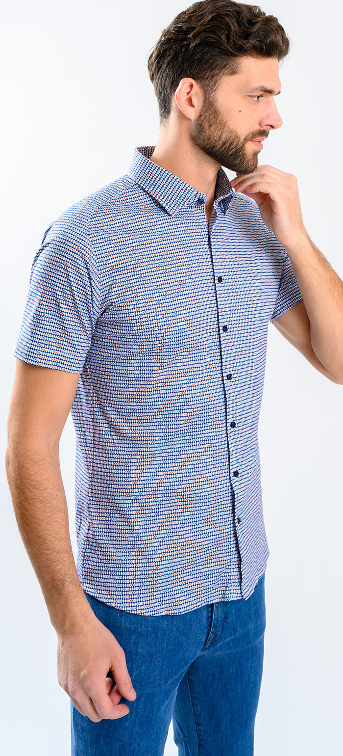 Vzorovaná strečová Extra Slim Fit košeľa s krátkym rukávom